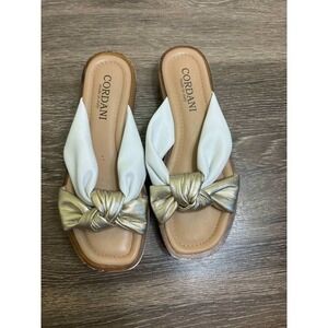 Cordani Italy Leather Knot‎ Slide Sandals Women's White Gold Metallic Size 38